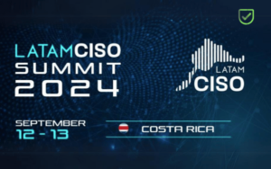 Banner promocional para el Tactical Edge 2024 - LATAM CISO Summit 2024 en Costa Rica, con las fechas del evento "12-13 de septiembre" y un mapa estilizado de América Latina, junto con el logotipo del evento.