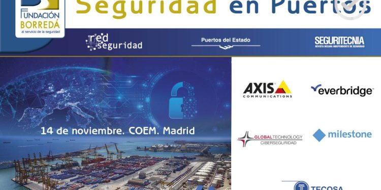 En la imagen se ve el flyer de la vi conferencia sectorial de seguridad en puertos