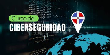 En la imagen se ve la palabra cursos de ciberseguridad en republica dominicana en un entorno cibernetico