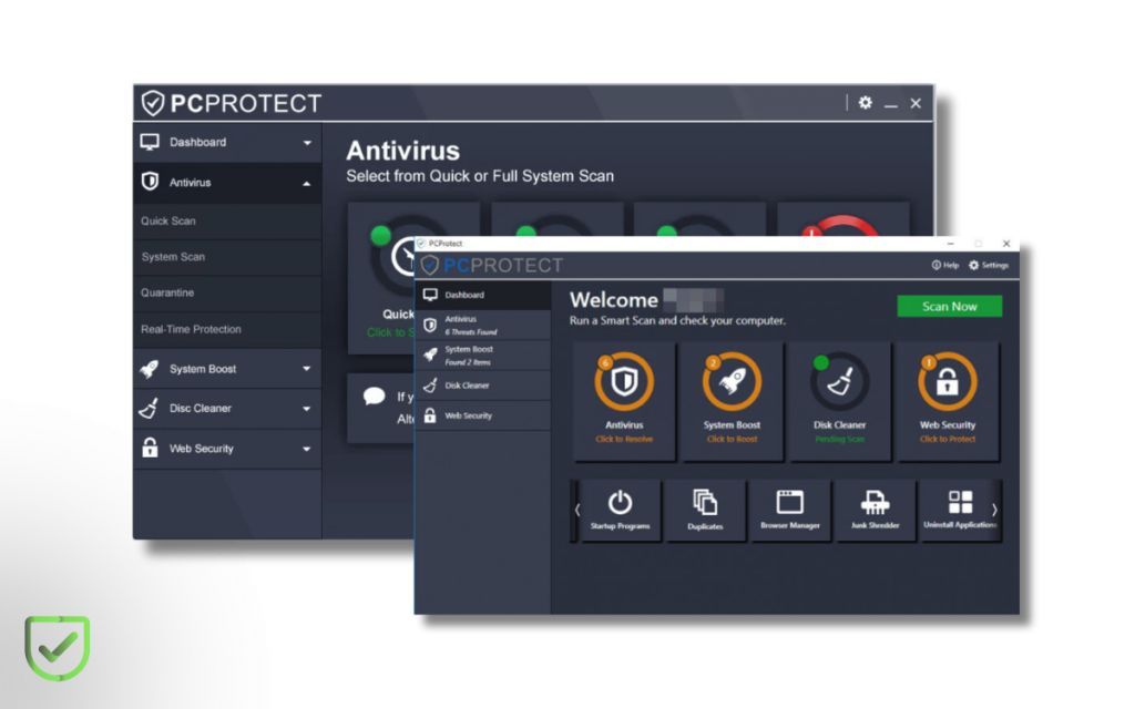 En la imagen se ve la interfaz de pc protect antivirus