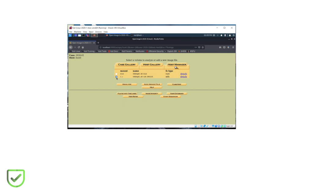 En la imagen se ve una de las interfaces de las herramientas para el análisis forense en kali linux. 